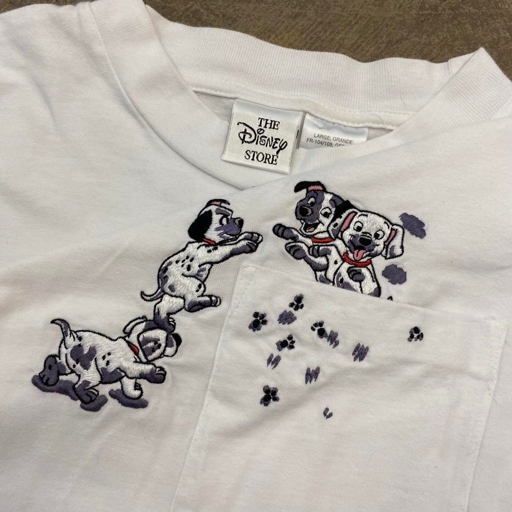Vintage 101 Dalmatians Disney 90s Pocket Tee Embroidery T-Shirt Movie Promo L